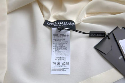 Dolce &amp; Gabbana White Silk Crystal 3/4-ärmad blustopp