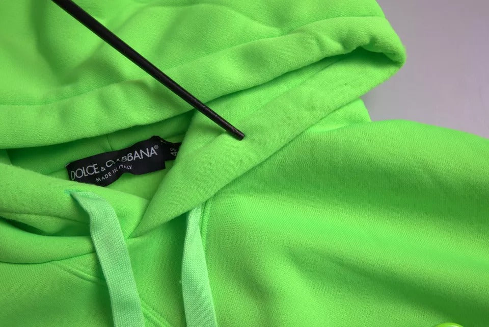 Dolce &amp; Gabbana Neon Grön Logo Pullover Tröja med huva