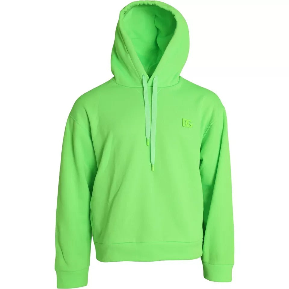 Dolce &amp; Gabbana Neon Grön Logo Pullover Tröja med huva