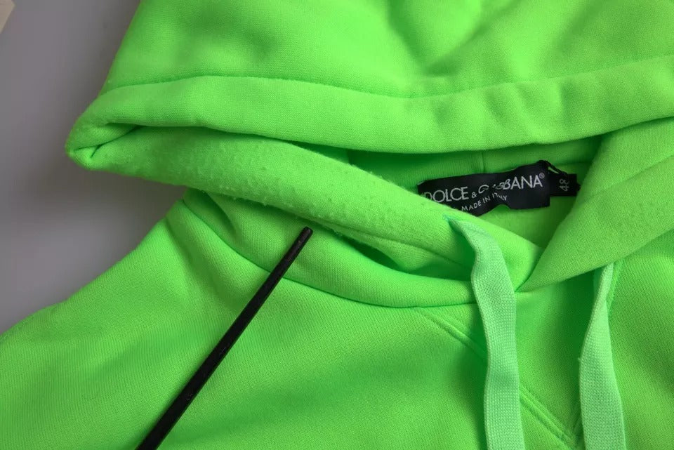 Dolce &amp; Gabbana Neon Grön Logo Pullover Tröja med huva