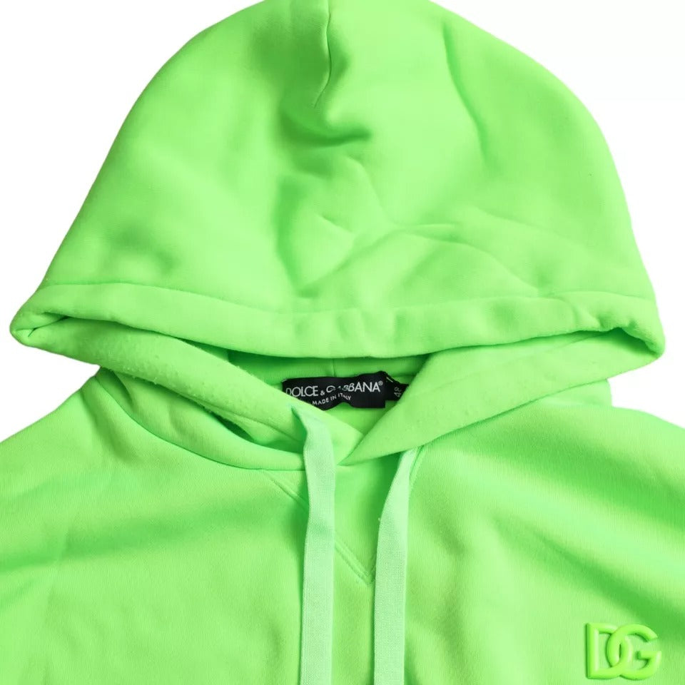 Dolce &amp; Gabbana Neon Grön Logo Pullover Tröja med huva