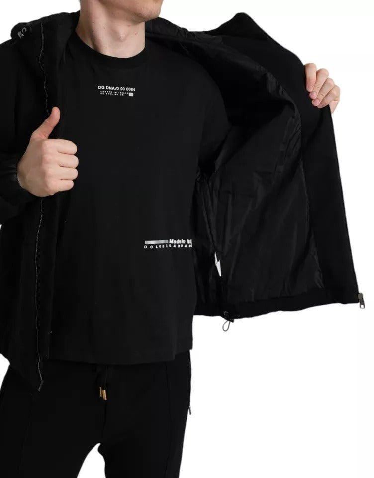 Chaqueta bomber con capucha y logotipo de algodón negro de Dolce &amp; Gabbana para hombre