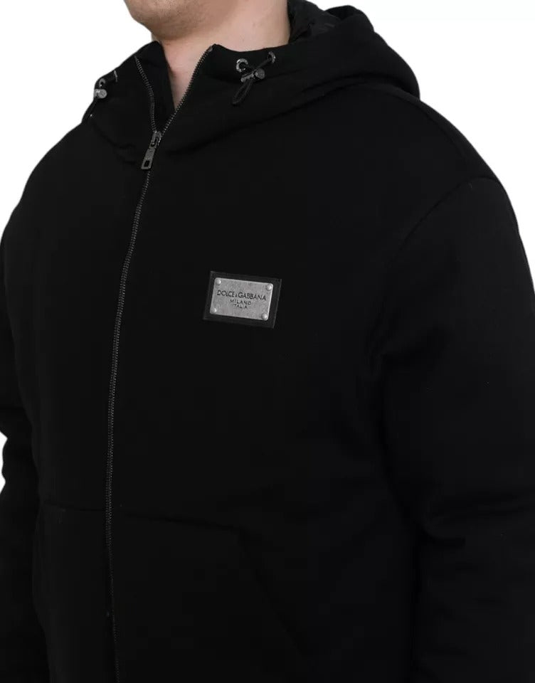 Chaqueta bomber con capucha y logotipo de algodón negro de Dolce &amp; Gabbana para hombre