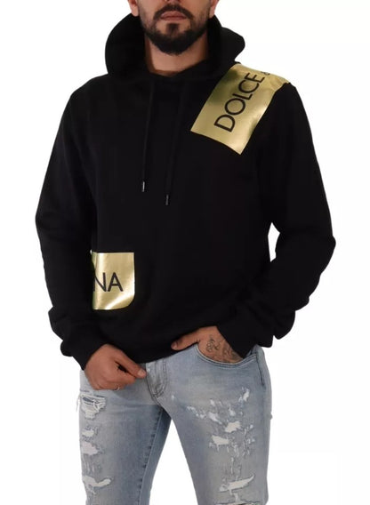 Dolce &amp; Gabbana Black Gold Hooded Cotton Herrtröja