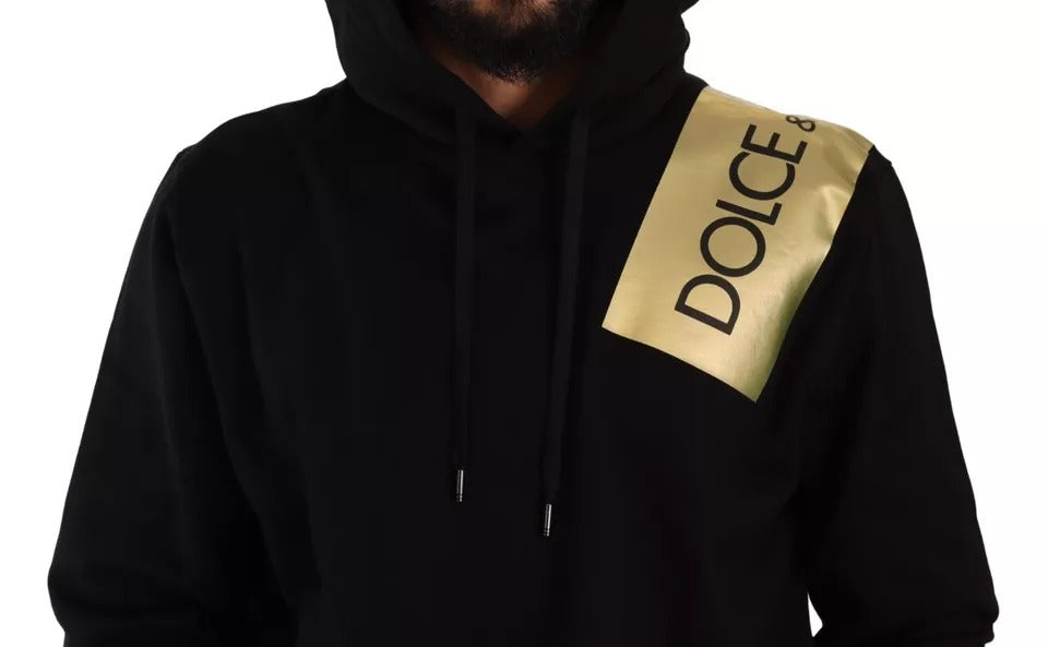 Dolce &amp; Gabbana Black Gold Hooded Cotton Herrtröja