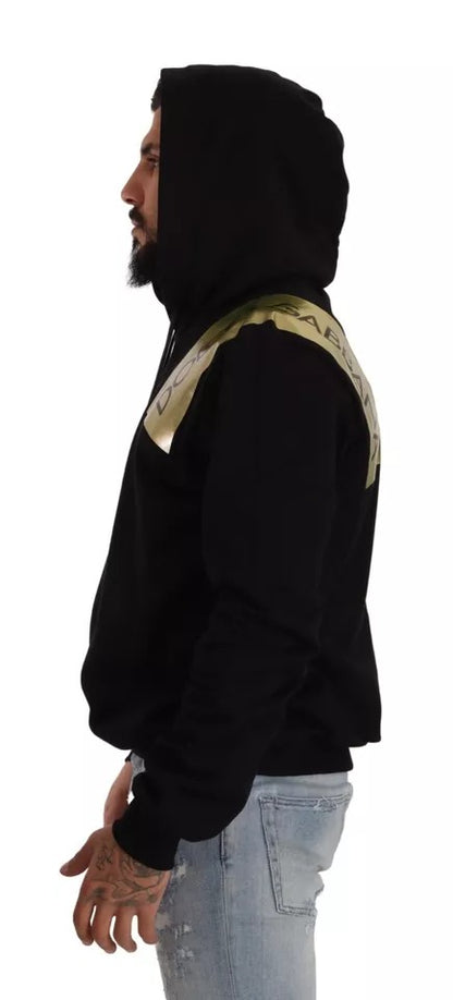 Dolce &amp; Gabbana Black Gold Hooded Cotton Herrtröja