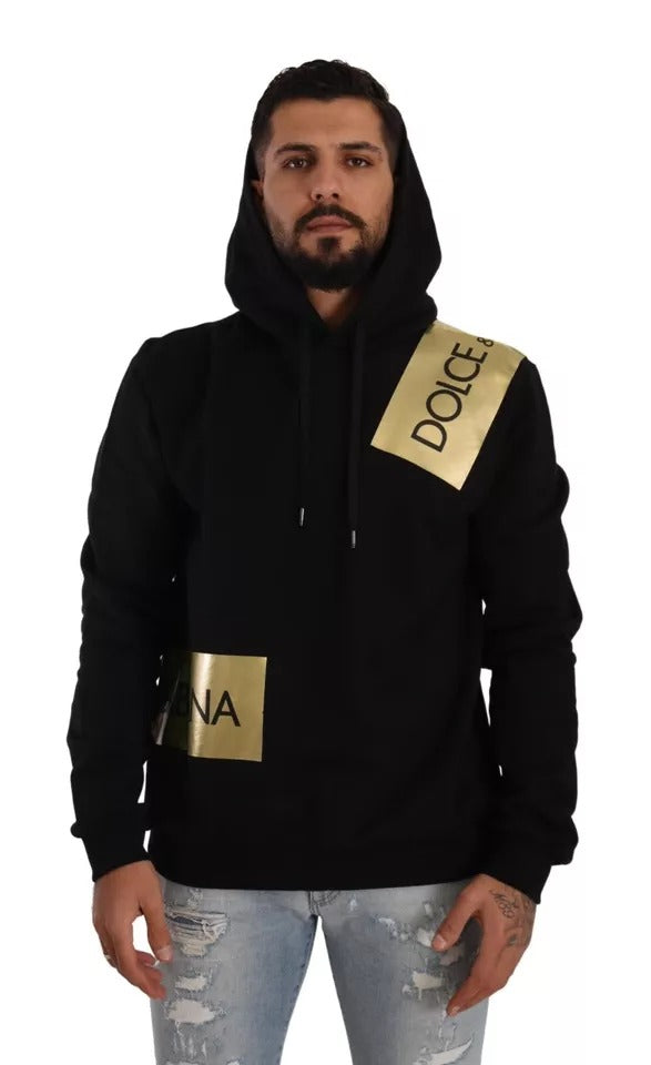 Dolce &amp; Gabbana Black Gold Hooded Cotton Herrtröja