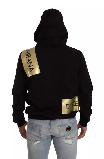 Dolce &amp; Gabbana Black Gold Hooded Cotton Herrtröja