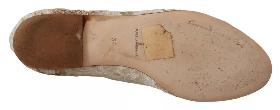 Dolce &amp; Gabbana Beige Spets Crystal Ballet Flats Loafers Skor