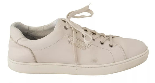 Dolce &amp; Gabbana Vit Casual Läder Logotyp Herr Sneakers Skor