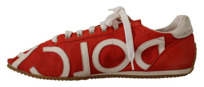 Dolce &amp; Gabbana Röd Vit Läder Herr Logotyp Casual Sneakers Skor