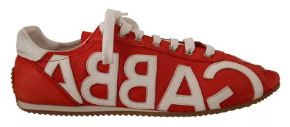 Dolce &amp; Gabbana Röd Vit Läder Herr Logotyp Casual Sneakers Skor