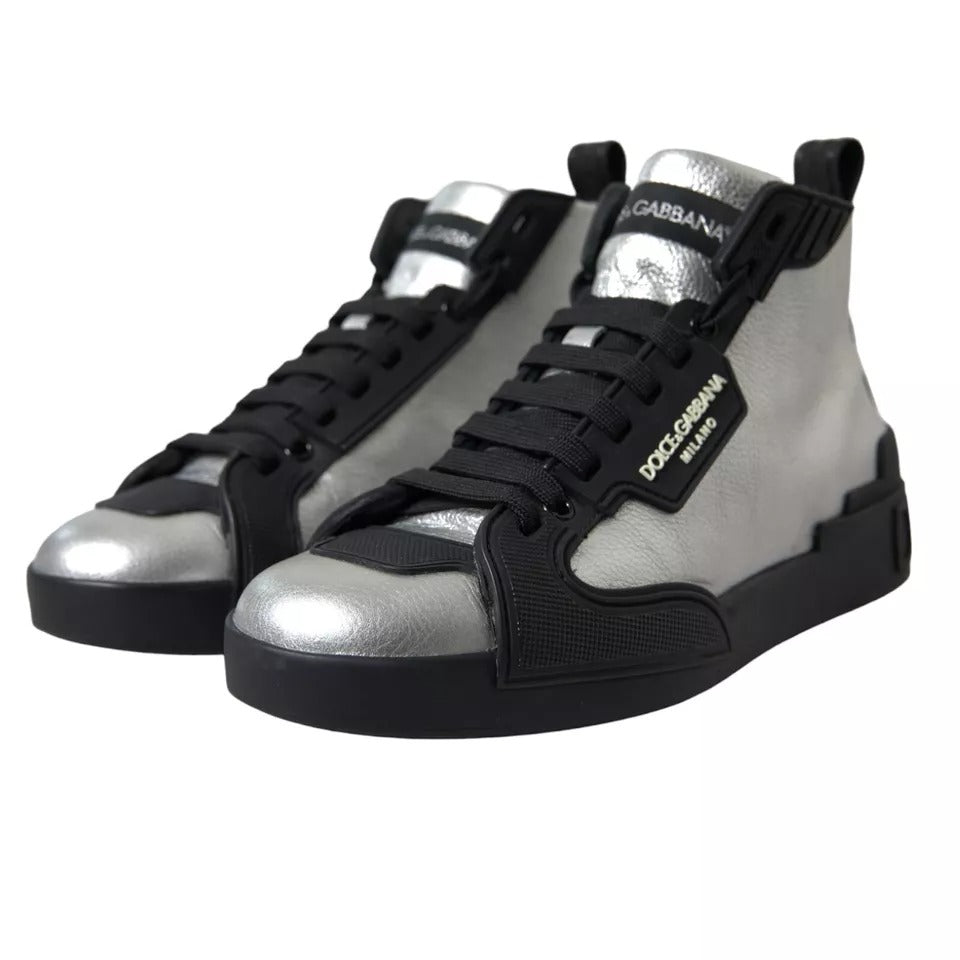 Dolce &amp; Gabbana Black Silver Logo Mid Top Herr Sneakers Skor