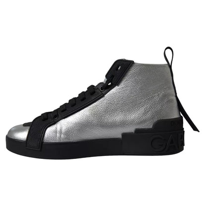 Dolce &amp; Gabbana Black Silver Logo Mid Top Herr Sneakers Skor