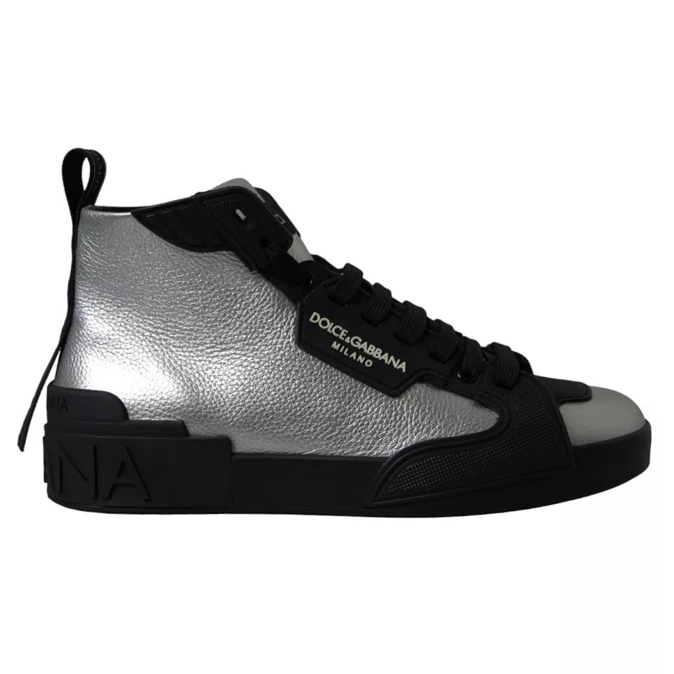 Dolce &amp; Gabbana Black Silver Logo Mid Top Herr Sneakers Skor