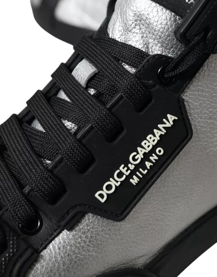 Dolce &amp; Gabbana Black Silver Logo Mid Top Herr Sneakers Skor