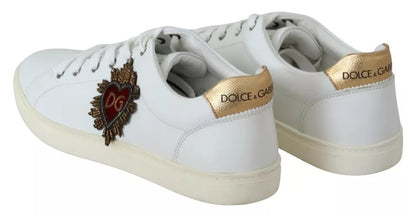 Dolce &amp; Gabbana White Leather Heart Low Top Sneakers Herrskor