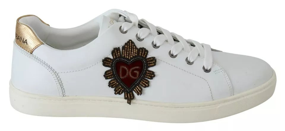 Dolce &amp; Gabbana White Leather Heart Low Top Sneakers Herrskor