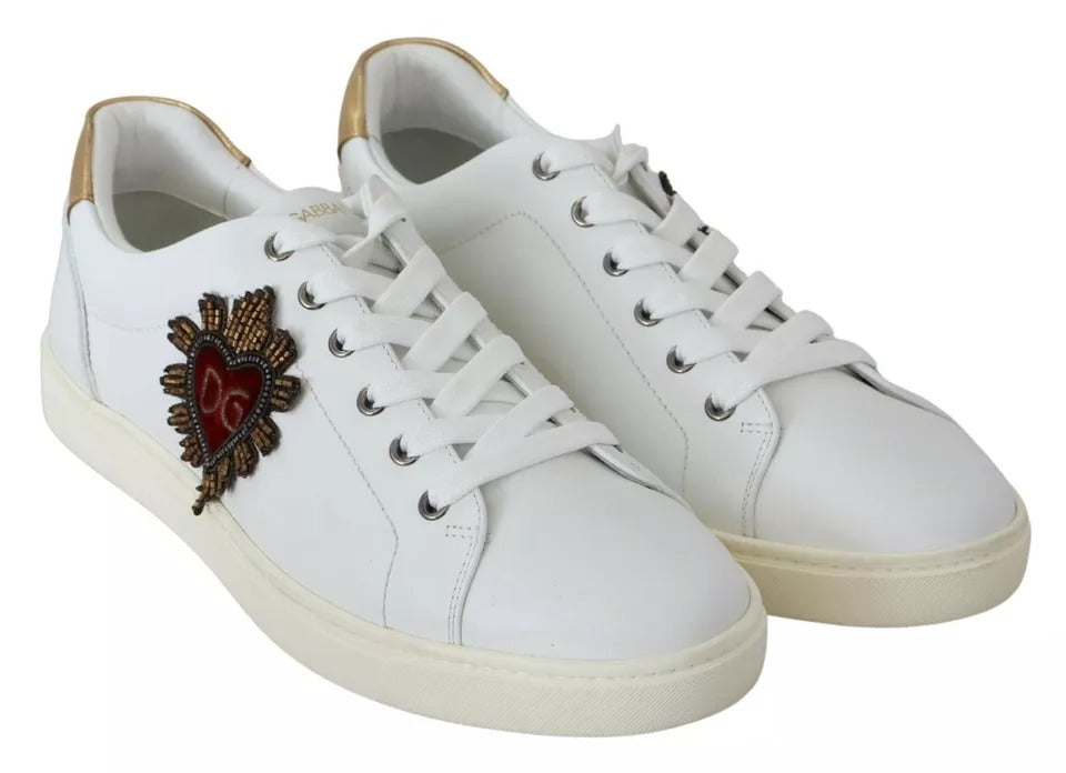 Dolce &amp; Gabbana White Leather Heart Low Top Sneakers Herrskor