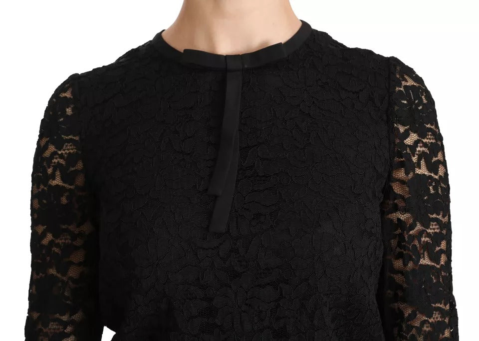 Blusa de nailon con mangas largas y encaje negro de Dolce &amp; Gabbana