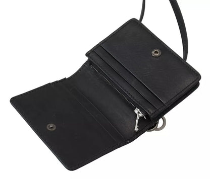 Dolce &amp; Gabbana Black Leather Bifold Shoulder Sling Damplånbok