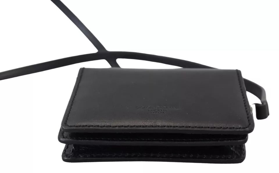 Dolce &amp; Gabbana Black Leather Bifold Shoulder Sling Damplånbok