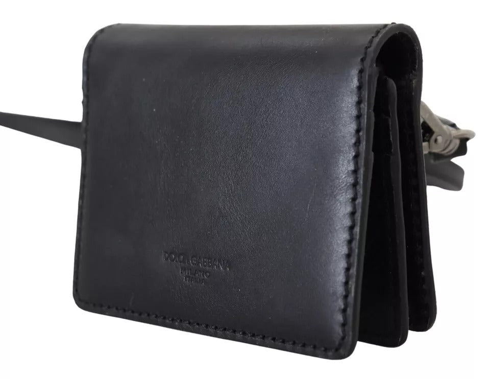 Dolce &amp; Gabbana Black Leather Bifold Shoulder Sling Damplånbok