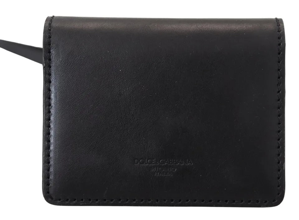 Dolce &amp; Gabbana Black Leather Bifold Shoulder Sling Damplånbok