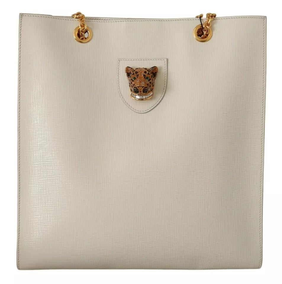 Bolso tote JUNGLE de piel con cabeza de leopardo y cristales blancos de Dolce &amp; Gabbana