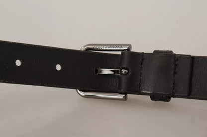 Dolce & Gabbana Black Calf Leather Classic Metal Logo Buckle Belt