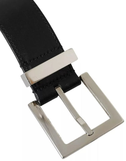 Dolce &amp; Gabbana Svart Läder Beige Armband Silver Metall Spänne Bälte