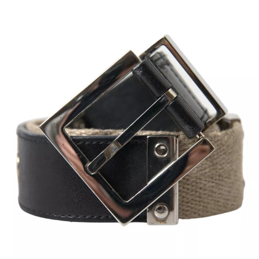 Dolce &amp; Gabbana Svart Läder Beige Armband Silver Metall Spänne Bälte