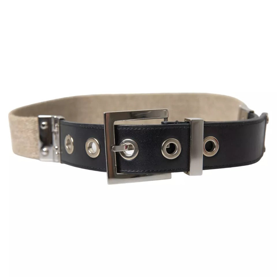 Dolce &amp; Gabbana Svart Läder Beige Armband Silver Metall Spänne Bälte