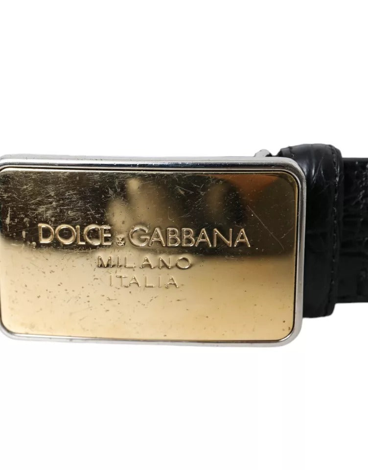 Dolce &amp; Gabbana svart exotiskt läder guld metall spänne bälte