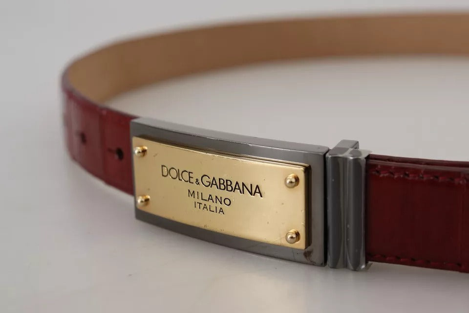 Dolce &amp; Gabbana brunt läder guldgraverat metallspänne