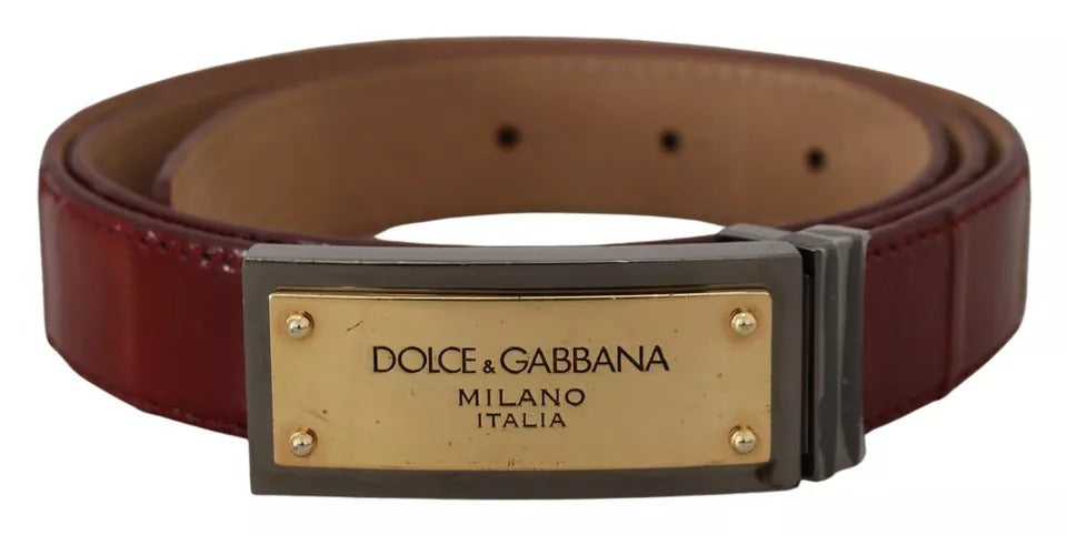 Dolce &amp; Gabbana brunt läder guldgraverat metallspänne