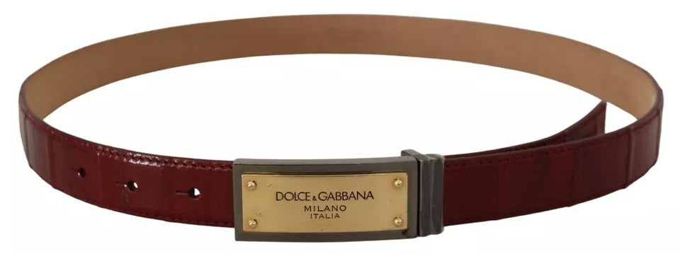 Dolce &amp; Gabbana brunt läder guldgraverat metallspänne