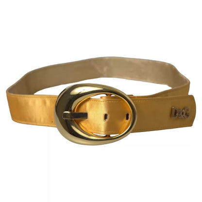 Dolce &amp; Gabbana Gold Satin Läder Oval Metal Spänne Bälte