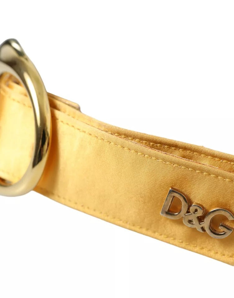 Dolce &amp; Gabbana Gold Satin Läder Oval Metal Spänne Bälte