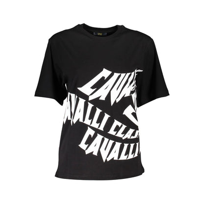 Camiseta de mujer de algodón negra Cavalli Class