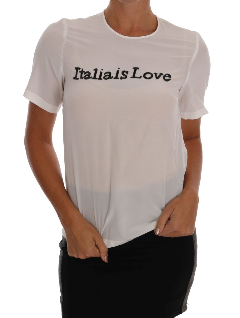 Dolce &amp; Gabbana Silk Paljetter 'Italia Is Love' vit blus