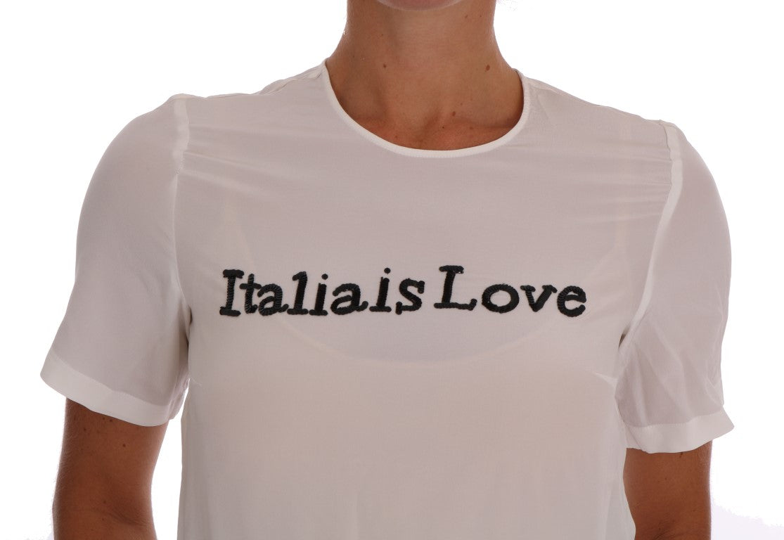 Dolce &amp; Gabbana Silk Paljetter 'Italia Is Love' vit blus