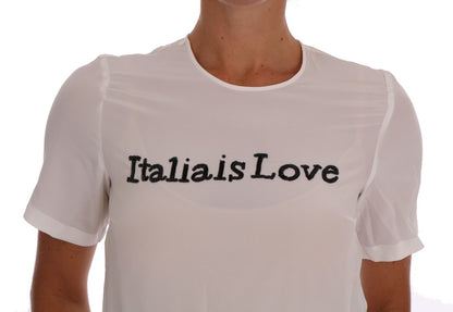 Dolce &amp; Gabbana Silk Paljetter 'Italia Is Love' vit blus