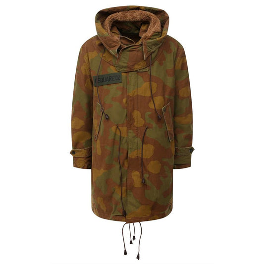 Dsquared² Camo Textured Hood Parkas med läderdetaljer