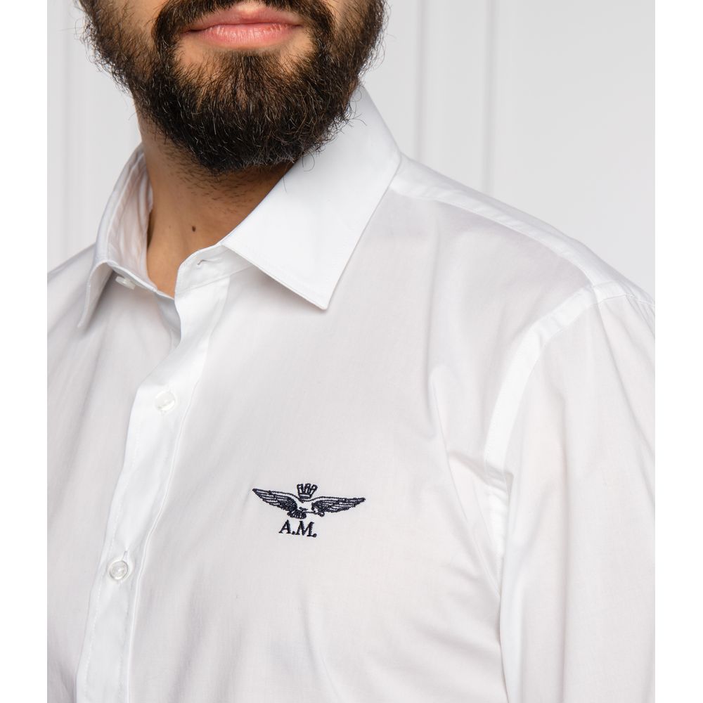 Aeronautica Militare Slim Fit vit bomullsskjorta med örnlogotyp