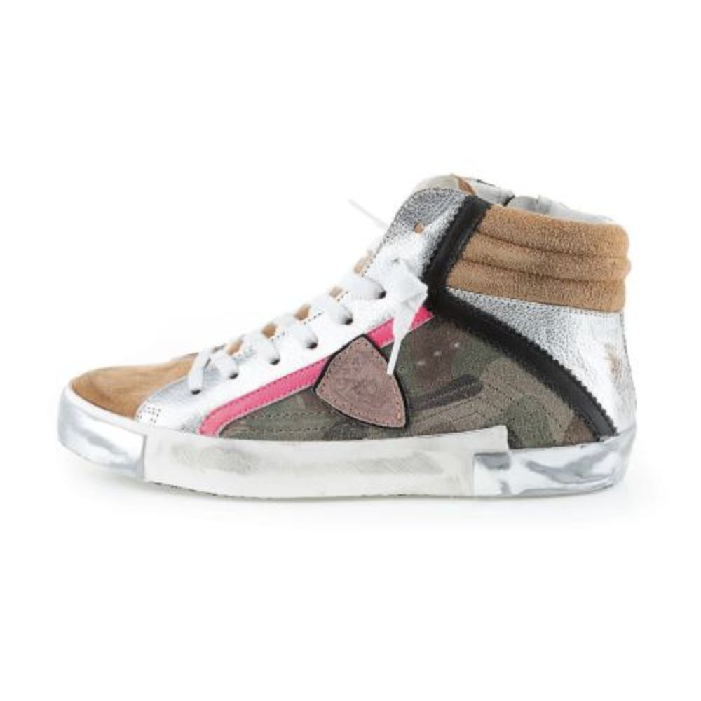 Philippe Model Army Green High-Top Sneakers med läderaccenter