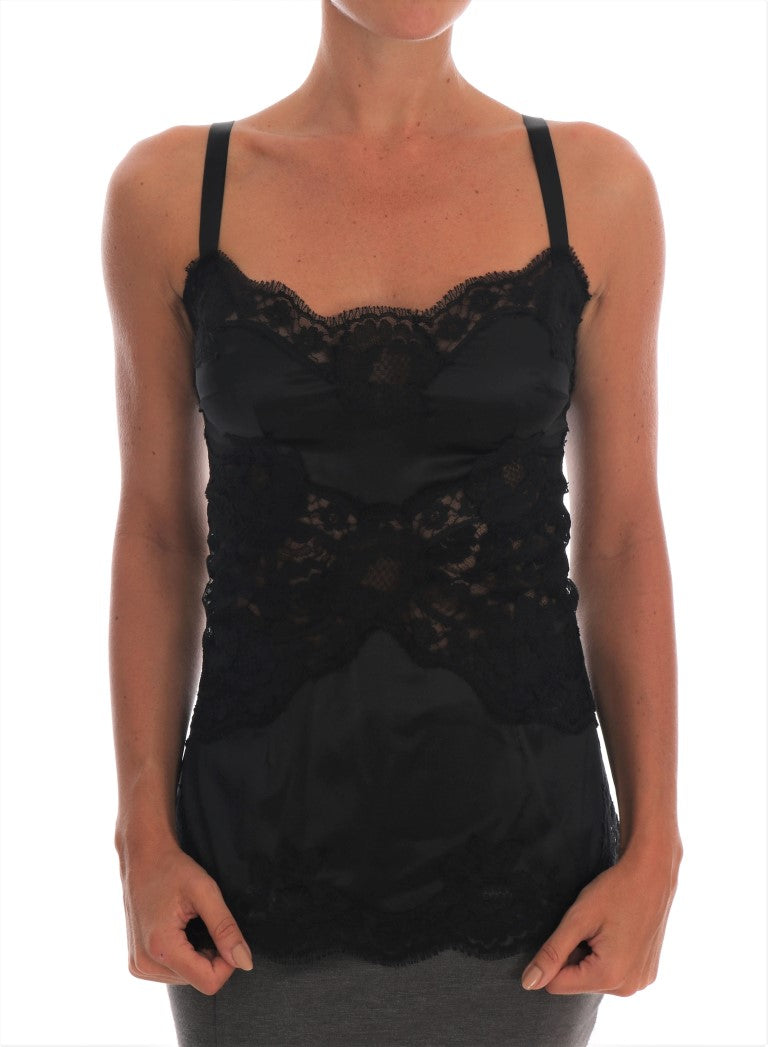 Dolce &amp; Gabbana Silk Blend Black Lace Top Morgonrock