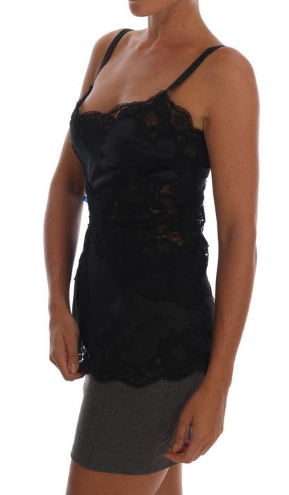 Dolce &amp; Gabbana Silk Blend Black Lace Top Morgonrock