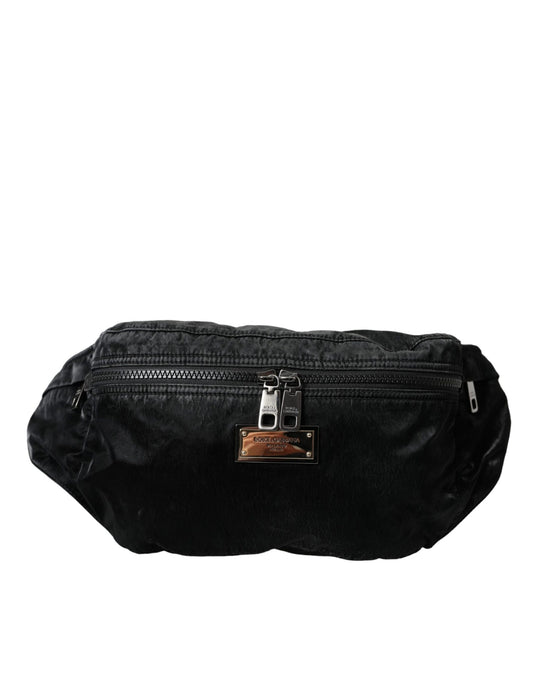 Dolce &amp; Gabbana Svart Nylon Logotyp Plaque Bälte Fanny Pack Väska