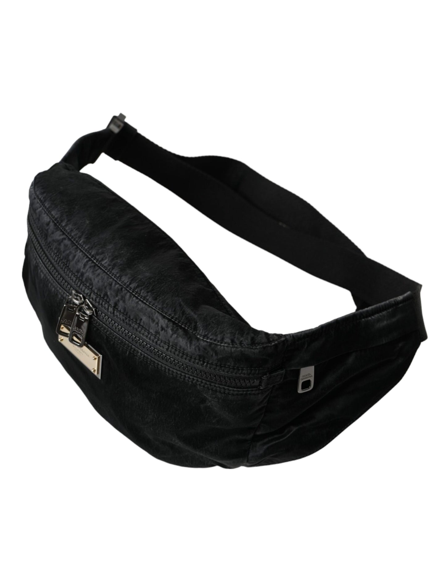 Dolce &amp; Gabbana Svart Nylon Logotyp Plaque Bälte Fanny Pack Väska